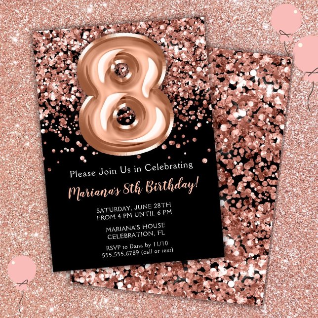 8. Geburtstag Einladung Black Rose Gold Glitzer (Von Creator hochgeladen)