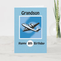 8. Geburtstag, Enkel, Flugzeug auf Blau