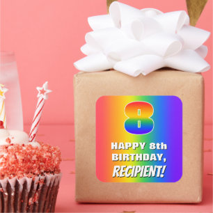8. Geburtstag: Farbiges Regenbogenmuster # 8 Quadratischer Aufkleber