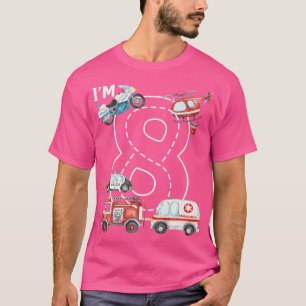 8. Geburtstag Feuerwehrwagen Ambulanzpolizei Auto T-Shirt