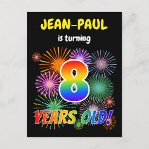 8. Geburtstag - Fun Fireworks, Regenbogen Look "8" Postkarte