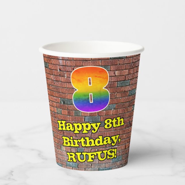 8. Geburtstag: Fun Graffiti Inspiriert Regenbogen  Pappbecher (Vorderseite)
