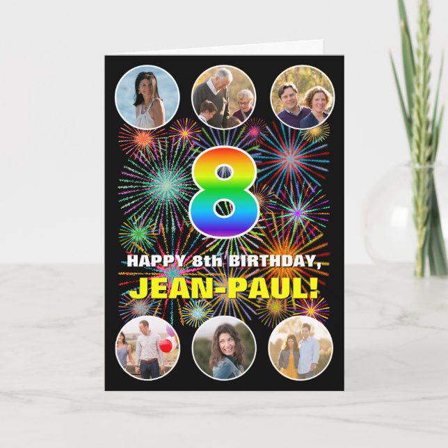 8. Geburtstag: Fun Rainbow #, Individuelle Name &  Karte (Vorderseite)