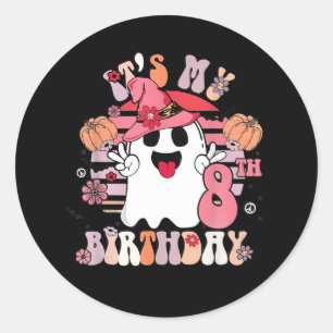 8. Geburtstag Geschenke Spooky Boo Groovy Retro 70 Runder Aufkleber