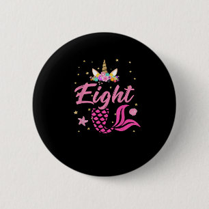 8. Geburtstag Girl Unicorn Shirt Meerjungfrau Schw Button
