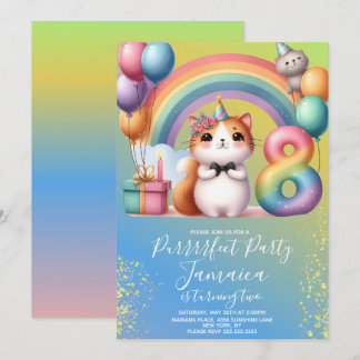 8. Geburtstag Kitten Rainbow Party Einladung