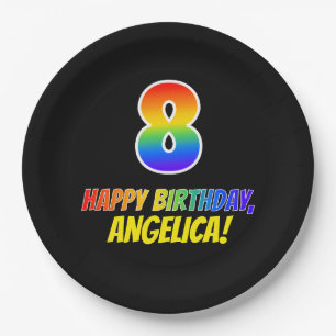 8. Geburtstag: kühl, Spaß, einfach, Regenbogen 8 Pappteller