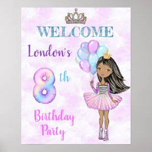 8. Geburtstag Mädchen Prinzessin Afroamerikanerin Poster