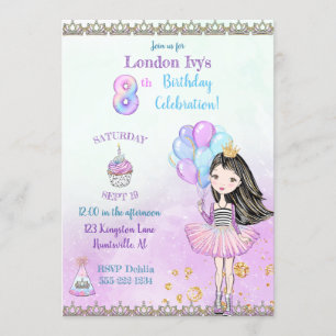 8. Geburtstag Mädchen Prinzessin Cupcake Ballons Einladung