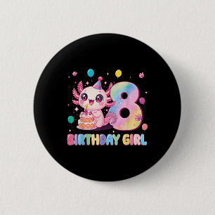 8. Geburtstag Mädchen Süßer Axolotl 8 Jahre Alt Ge Button