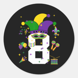 8. Geburtstag Mardi Gras Thema 8 Jahre Jungen Kind Runder Aufkleber