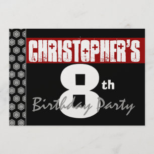 8. Geburtstag Moderne für ihn Red White Black W193 Einladung