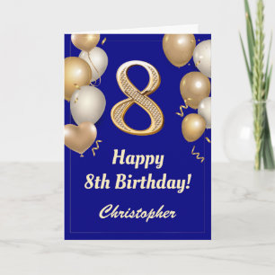 8. Geburtstag Navy Blue und Gold Balloons Confetti Karte