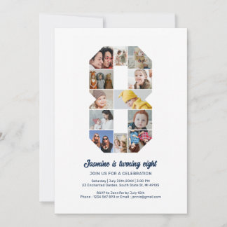 8. Geburtstag Nr. 8 Benutzerdefinierte FotoCollage Einladung