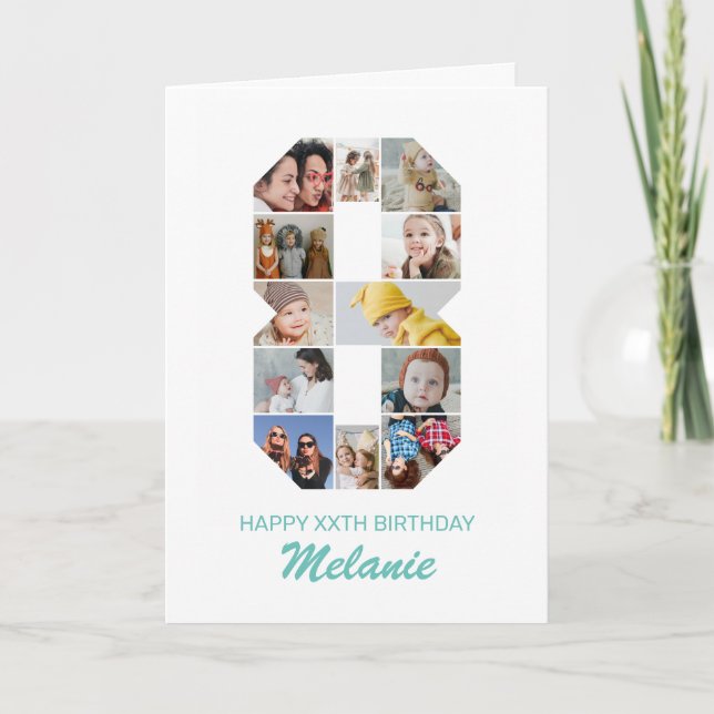 8. Geburtstag Nummer 8 FotoCollage Personalisiert Karte (Vorderseite)