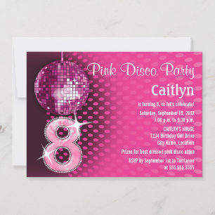8 Geburtstag Pink Disco Party Einladung