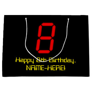 8. Geburtstag: Rotes digitales Uhren-Style "8" + N Große Geschenktüte
