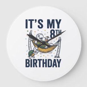 8. Geburtstag Schildkröte Hängematte Vintage Gravu Große Wanduhr