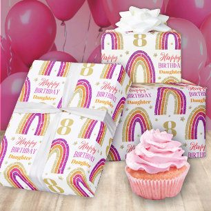 8. Geburtstag Tochter Pink Glitter Regenbogen Geschenkpapier
