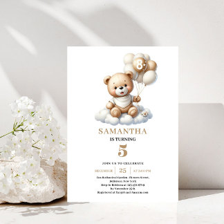 8. Geburtstagsfeier Teddybär Gold Elfenbein Ballon Einladung