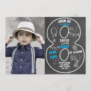 8. Geburtstagskarte mit Foto Nummer blau Einladung