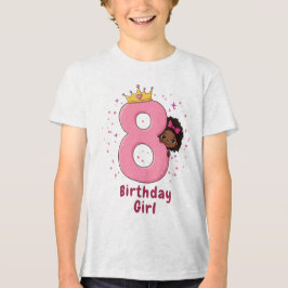 8. Geburtstagsmädchen mit Kronen- und rosa Zahl Tri-Blend Shirt
