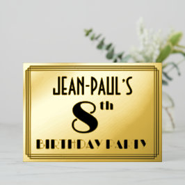 8. Geburtstagsparty — Art Deco Look "8" + Name Folieneinladung