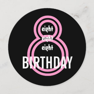 8. Geburtstagsparty Modernes Rosa und Schwarz W689 Einladung