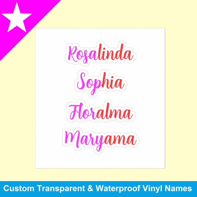8 handgeschriebene transparente wasserdichte Namen Aufkleber (Handwritten Script Names for girls )