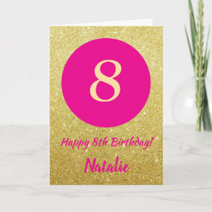 8. Happy Birthday Hot Pink und Gold Glitzer Karte