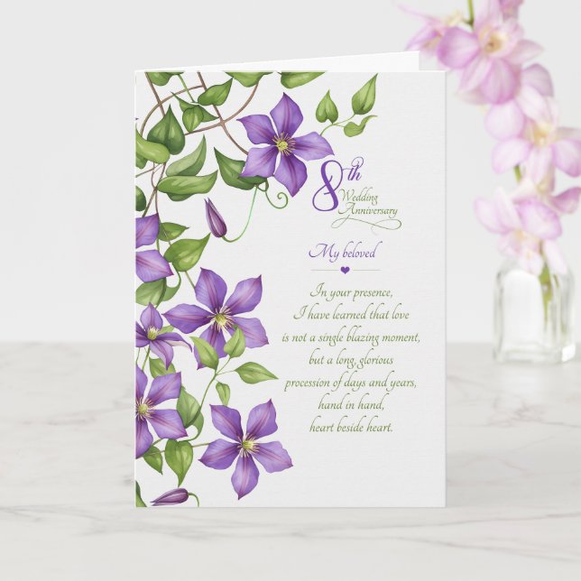 8. Hochzeitstag Sentimentale Clematis Rebe Karte (Orchidee)