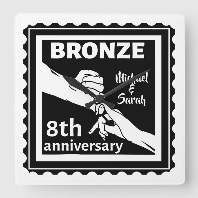 8. Hochzeitstag traditionelles Geschenk Bronze Quadratische Wanduhr (Vorderseite)