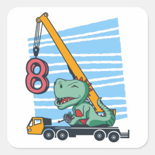 8 Jahre 8. Geburtstag Mobilkran Dinosaurier Quadratischer Aufkleber