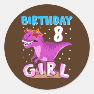 8 Jahre alt 8. Geburtstag Girl Dinosaur T Rex Runder Aufkleber