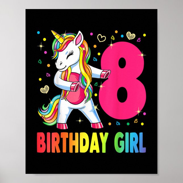 8 Jahre alt Einhorn Blüte 8. Geburtstagskarl Poster (Vorne)