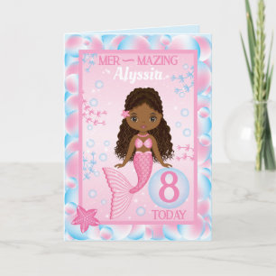 8 Jahre alte schwarze Meerjungfrau   Happy Birthda Karte