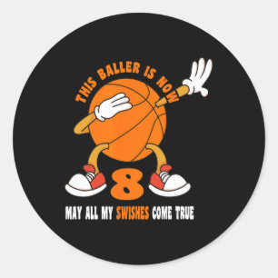 8 Jahre Altes Glück 8. Geburtstag Basketball 8. Ge Runder Aufkleber