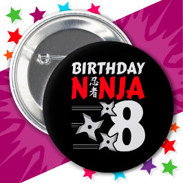 8 Jahre altes Ninja Party Sterne Kinder 8. Geburts Button