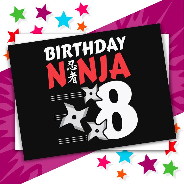 8 Jahre altes Ninja Party Sterne Kinder 8. Geburts Postkarte (Von Creator hochgeladen)