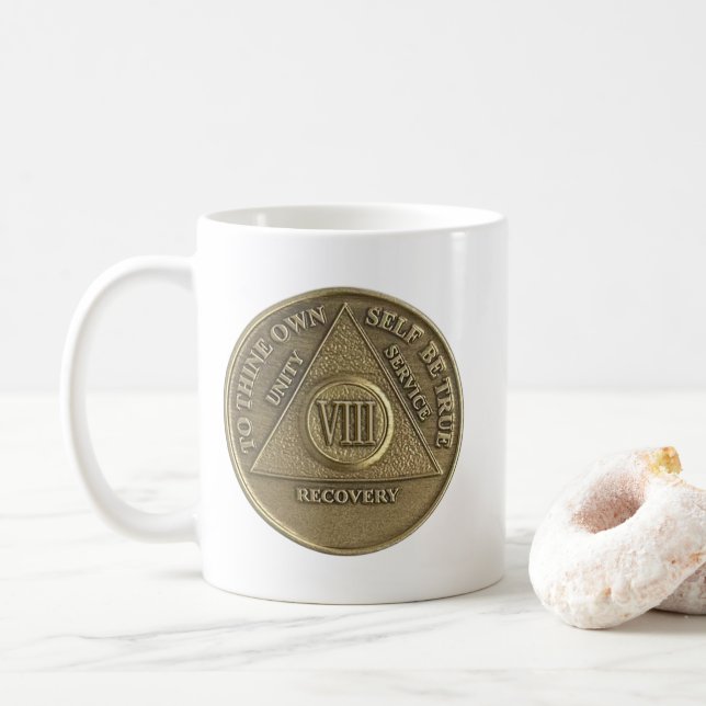8 Jahre nüchterne Medallion Coin Happy Jubiläum Kaffeetasse (Mit Donut)