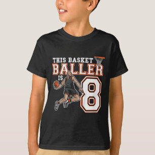 8-jähriger Sketll-Geburtstagsparty-Korbspieler 8. T-Shirt