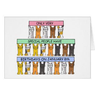 8. Januar Geburtstag, niedliche Cartoon-Katzen