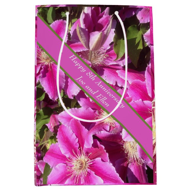 8. Jubiläum, rosa Clematis Mittlere Geschenktüte (Vorderseite)