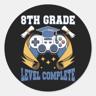 8. Klasse Abschluss Gaming Gamer Graduierung Runder Aufkleber