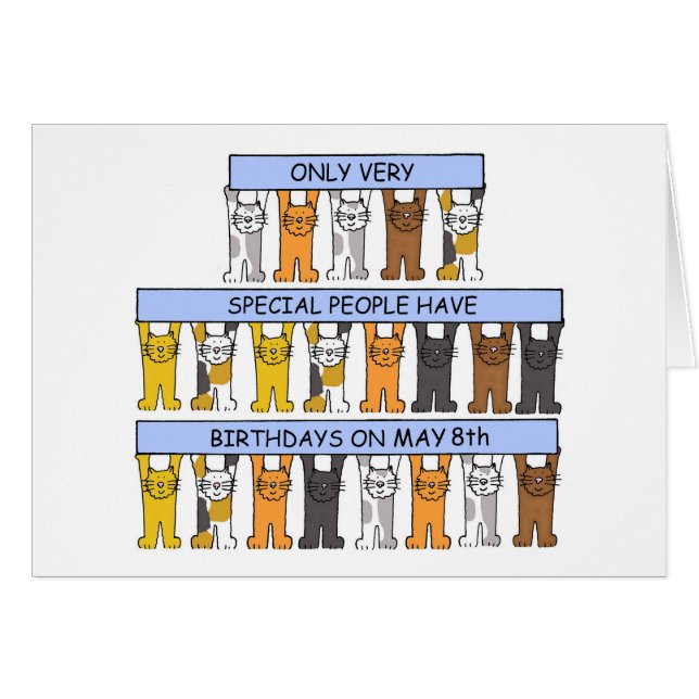 8. Mai Geburtstag Cartoon Katzen (Vorderseite (Horizontal))