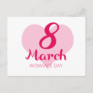 8 März Pink Heart Woman's Day Postkarte