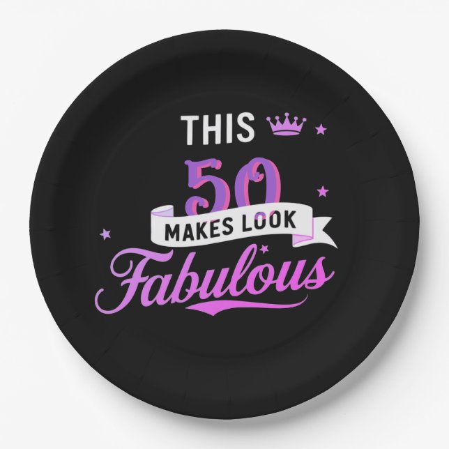 8-Pack 50th Birthday Round Paper Plates for Her  Pappteller (Vorderseite)