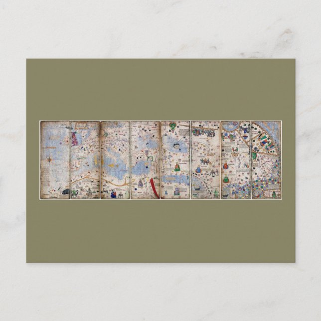 8 Panel Catalan Atlas von Abraham Cresques (1375) Postkarte (Vorderseite)