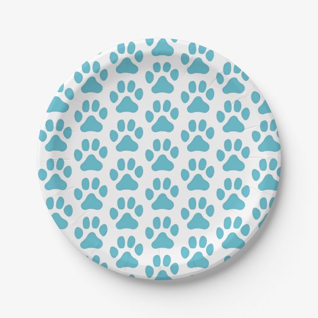 8 Papier-Teller Blauer Paw-Ausdruck Pappteller (Vorderseite)