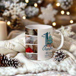 8 Photo Blue Teddy Baby 1st Christmas Kaffeetasse